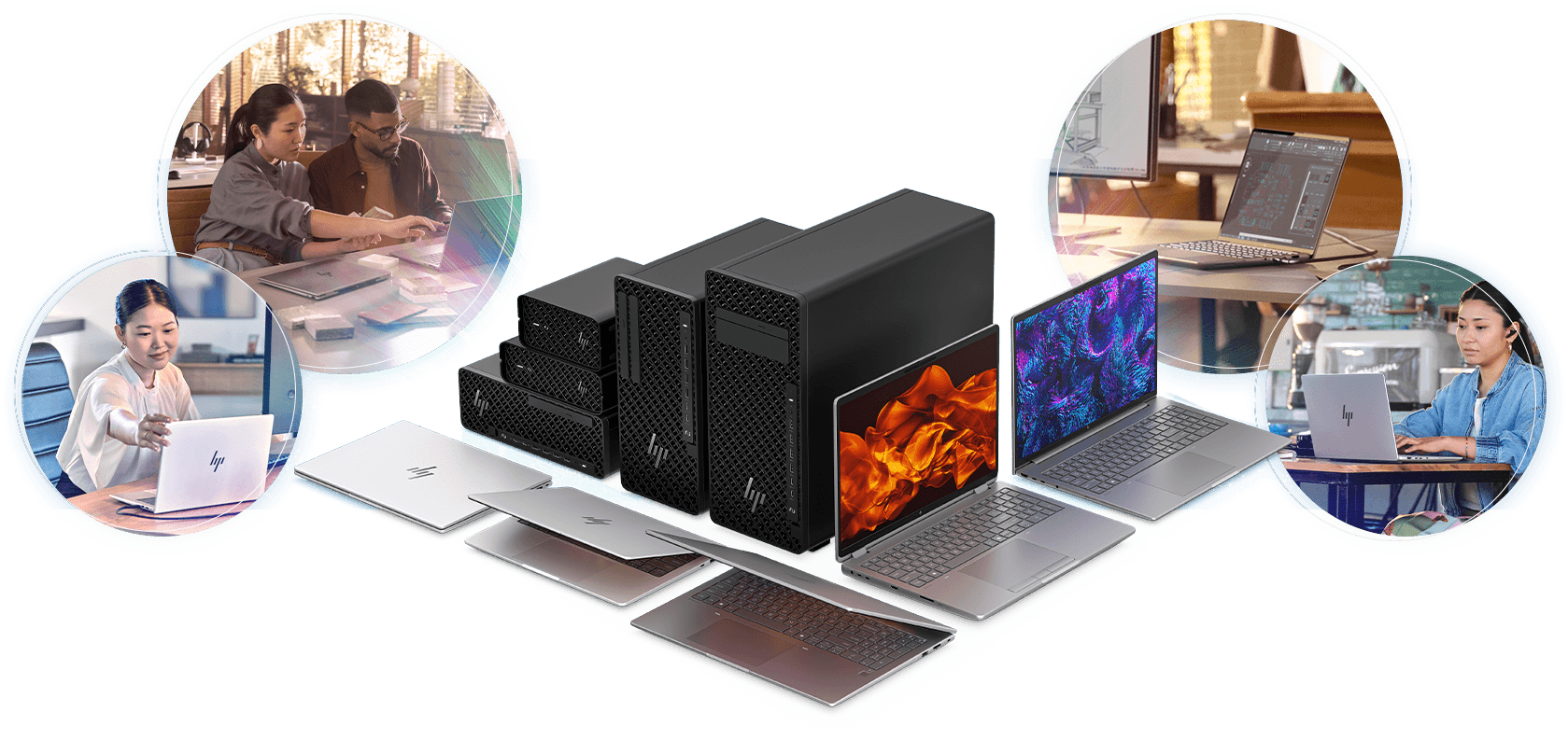 Verschiedene Modelle von HP Notebooks und Desktop PCs